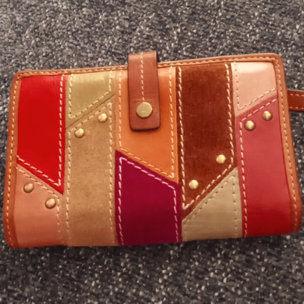 Fossil Wallet, multi color suede and leather, Nice condition